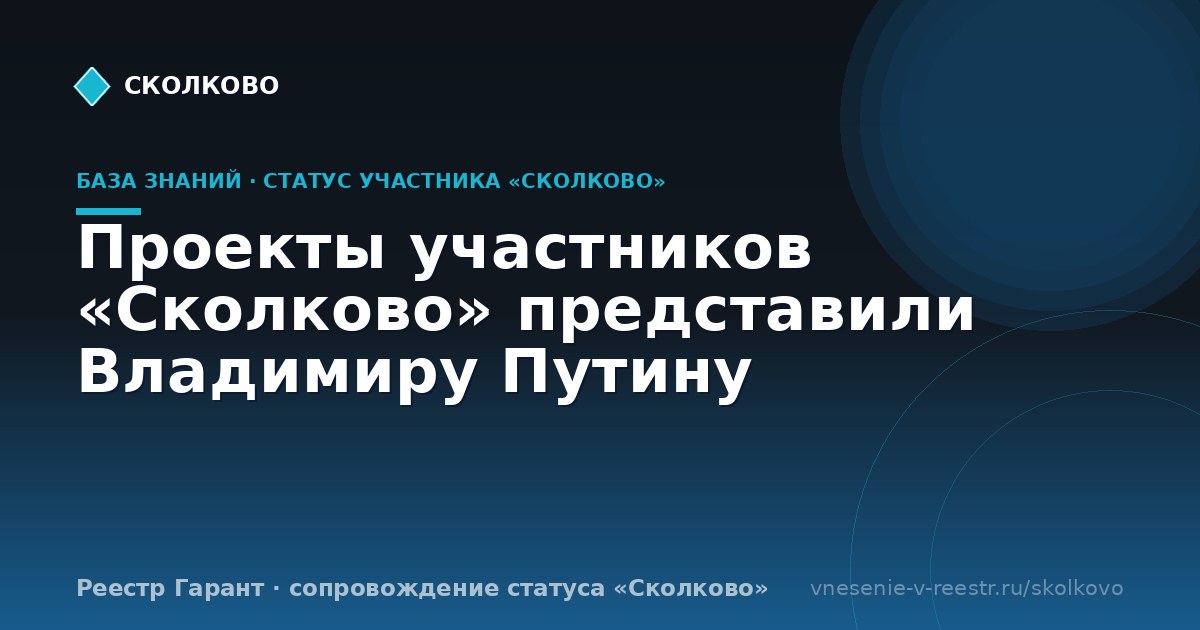 Проекты участников «Сколково» представили Владимиру Путину