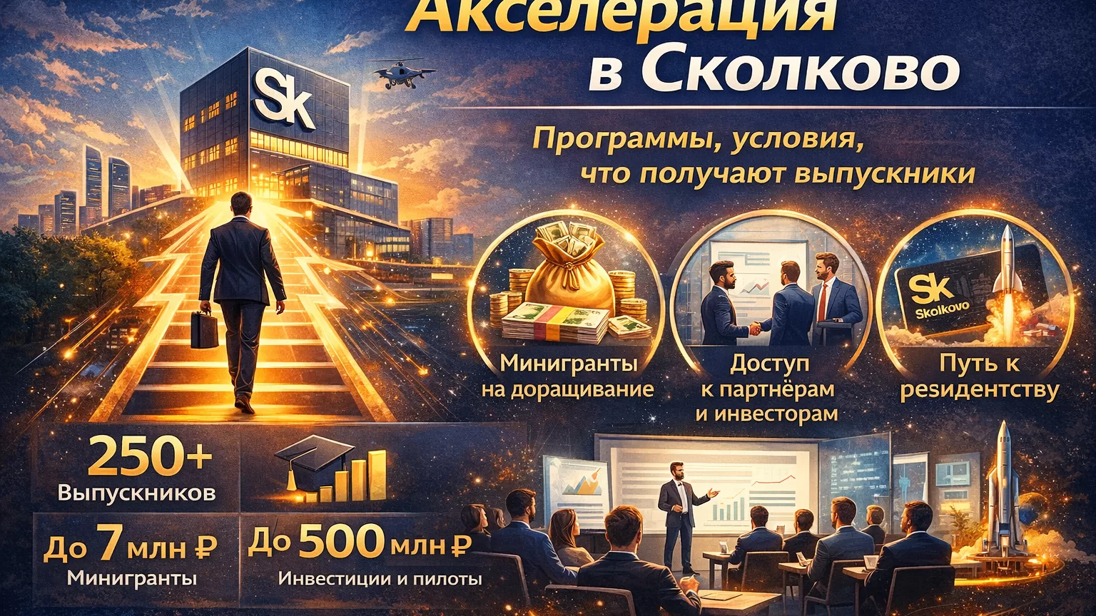 Акселераторы Сколково 2026: программы, условия участия и минигранты