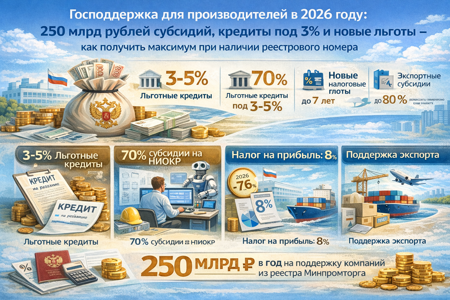 Меры государственной поддержки промышленности 2026: субсидии, ФРП, налоговые льготы