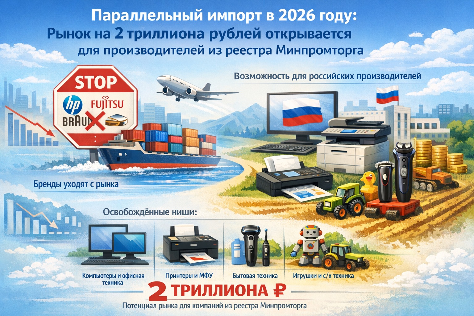 Параллельный импорт в 2026 году: как уход брендов из списка открывает рынок на 2 триллиона рублей для производителей из реестра Минпромторга