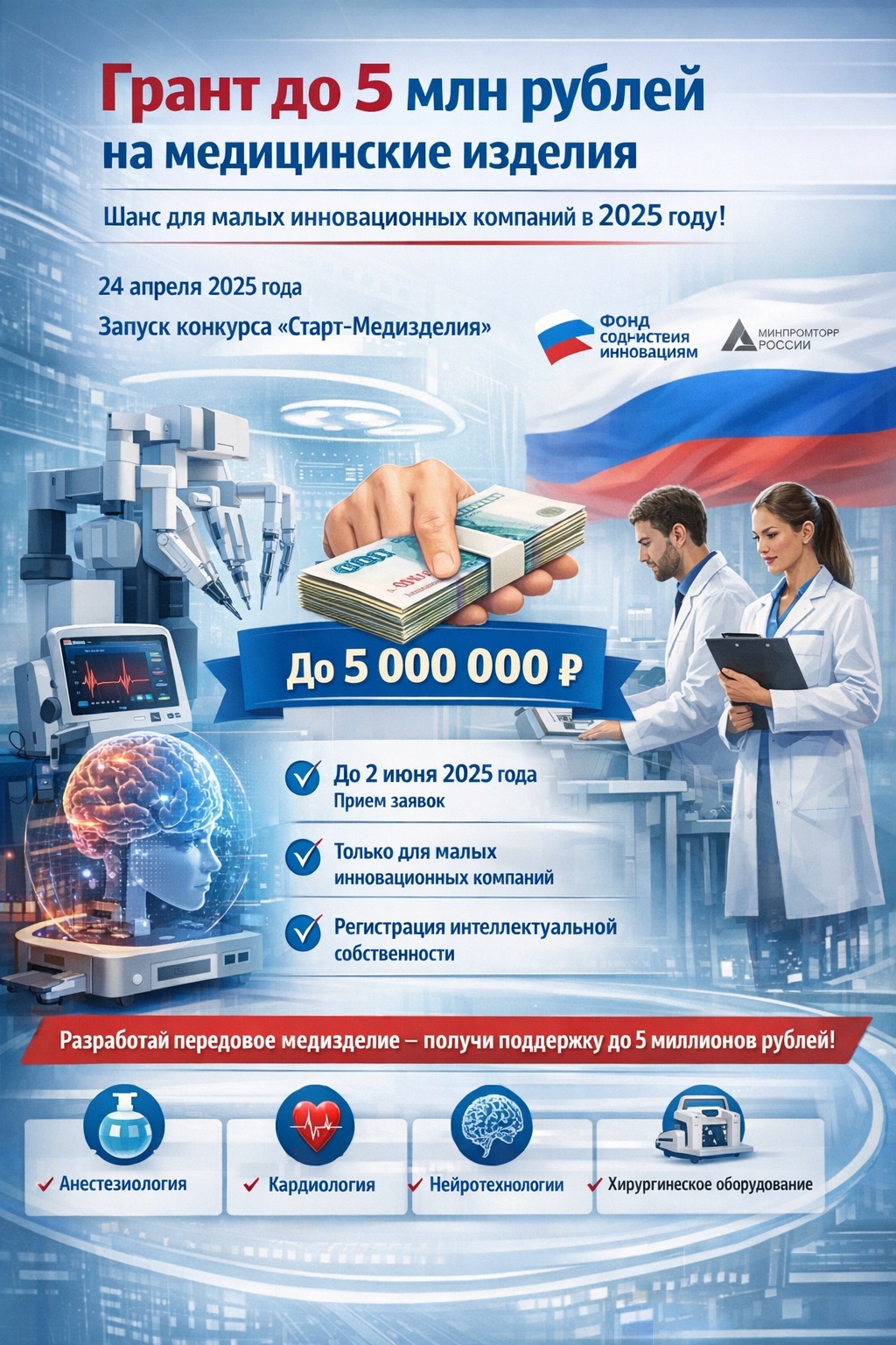 Грант до 5 млн рублей на медицинские изделия: как малые инновационные компании могут получить финансирование в 2026 году