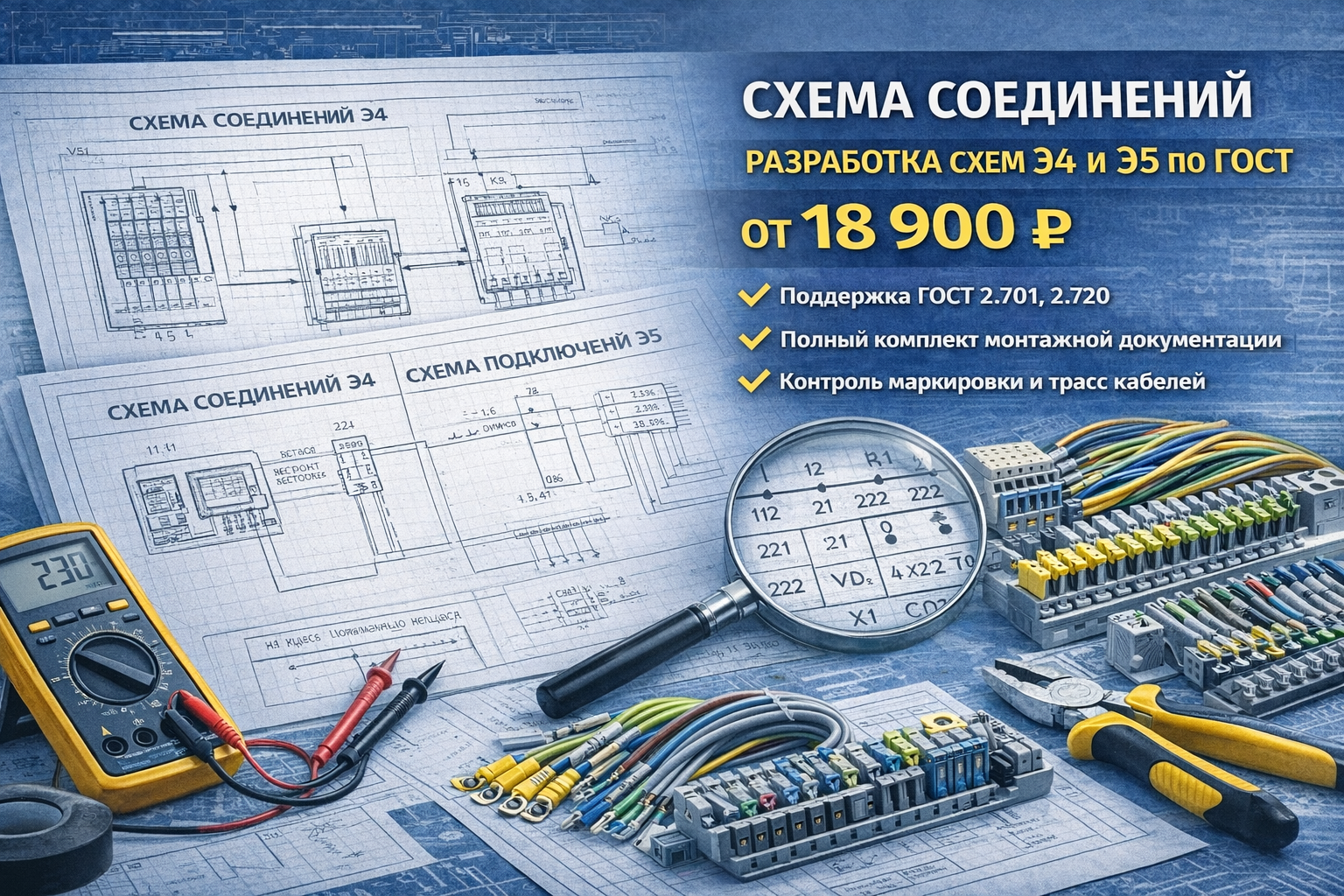 Схема соединений Э4, Э5 по ГОСТ от 18 900 ₽ — разработка