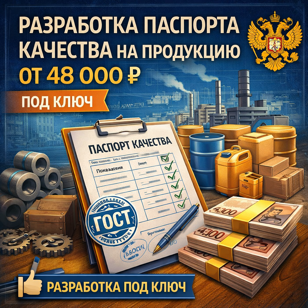 Разработка паспорта качества на продукцию от 48 000 ₽ | Под ключ