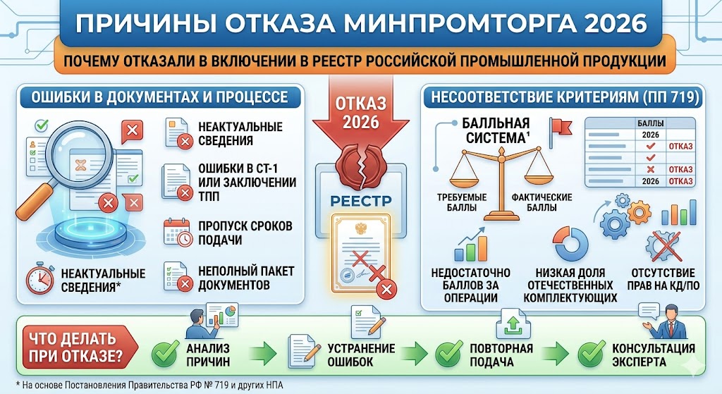 Причины отказа Минпромторга в 2026 году: почему отклоняют заявки в ГИСП