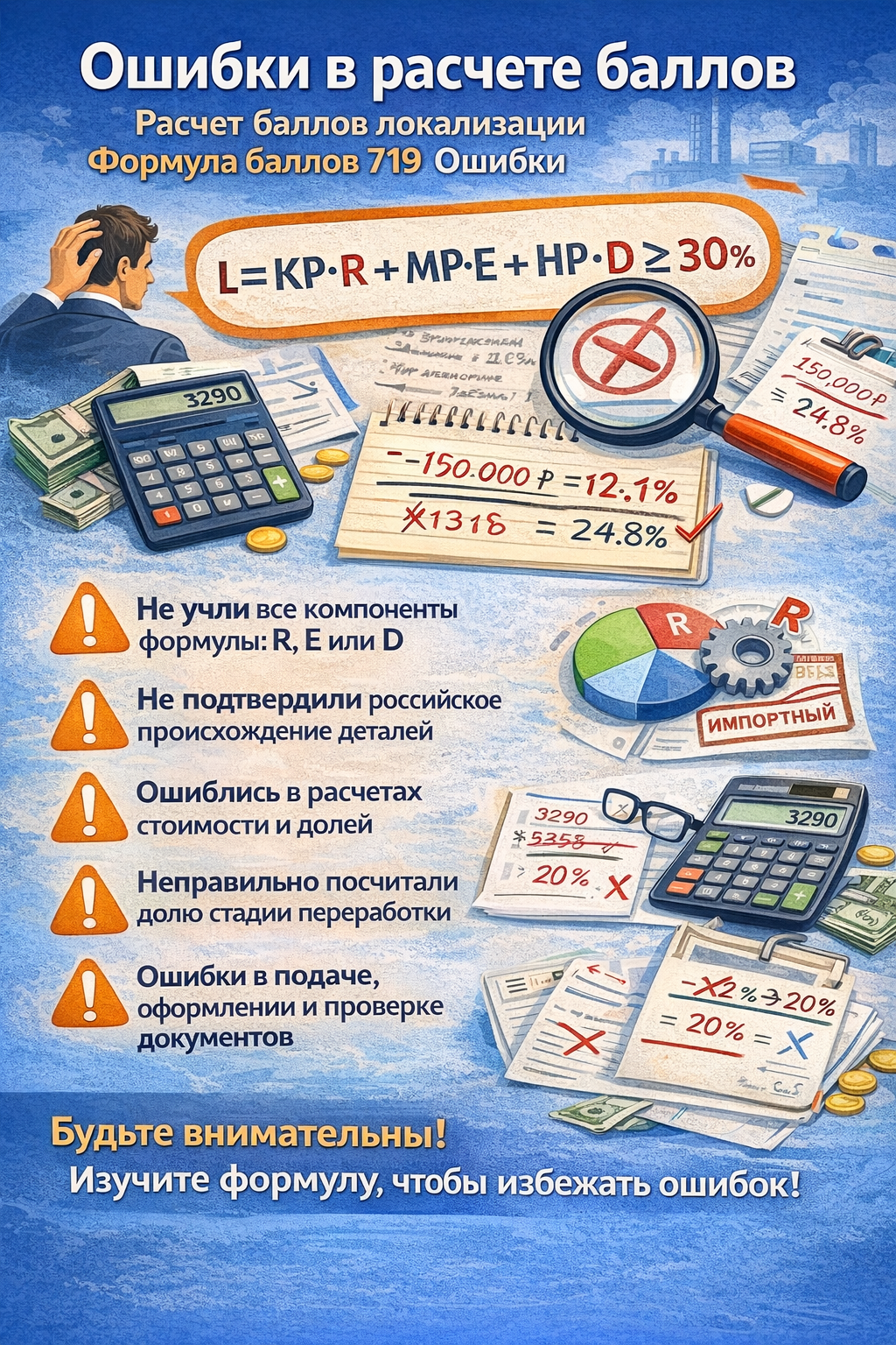 Ошибки в расчете баллов локализации по ПП № 719: как избежать отклонения заявки