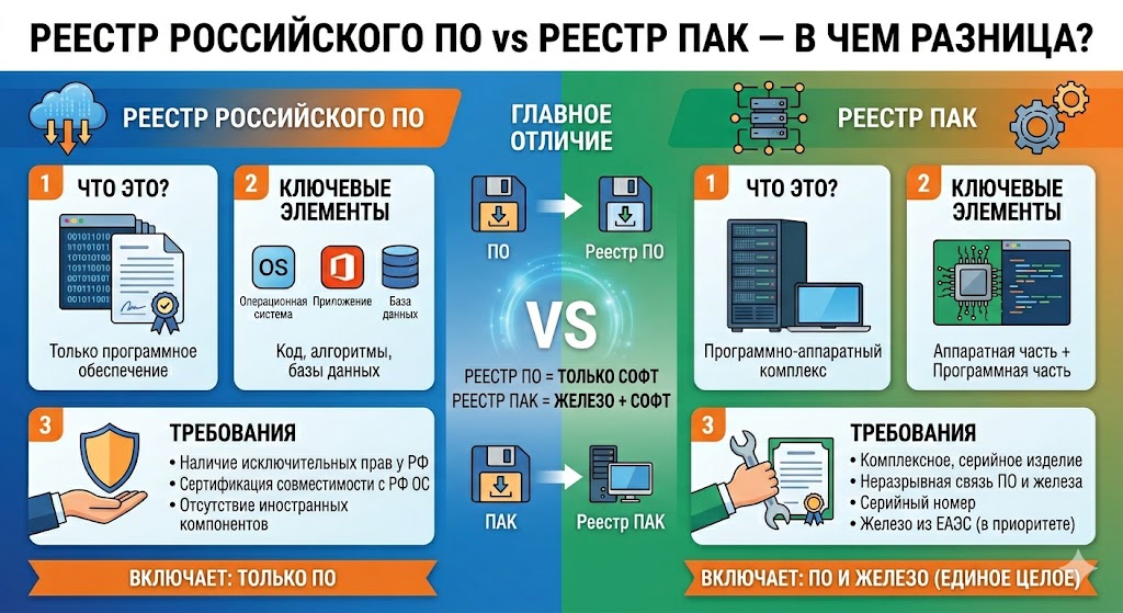Реестр российского ПО vs Реестр ПАК: В чем разница и куда подавать заявку