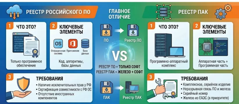 Реестр российского ПО vs Реестр ПАК: В чем разница и куда подавать заявку