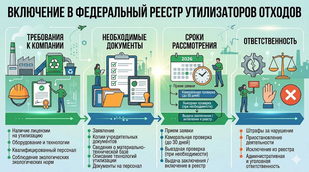 Включение в федеральный реестр утилизаторов отходов: требования, сроки, документы и ответственность