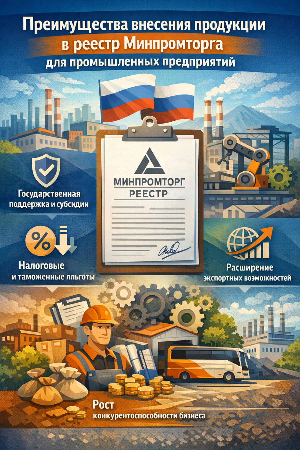 Преимущества внесения продукции в реестр Минпромторга для промышленных предприятий