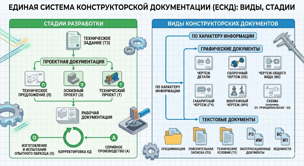 Единая система конструкторской документации (ЕСКД): виды, стадии