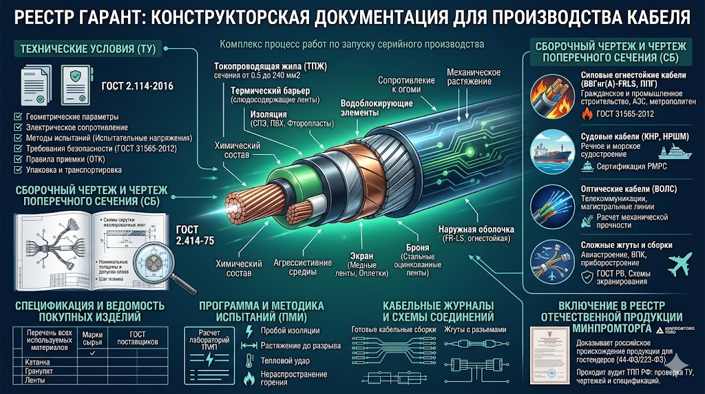 Разработка конструкторской документации на кабель (ТУ, КД)