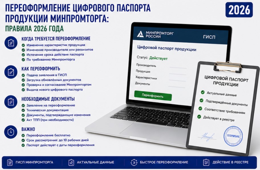 Переоформление цифрового паспорта продукции Минпромторга: правила 2026 года