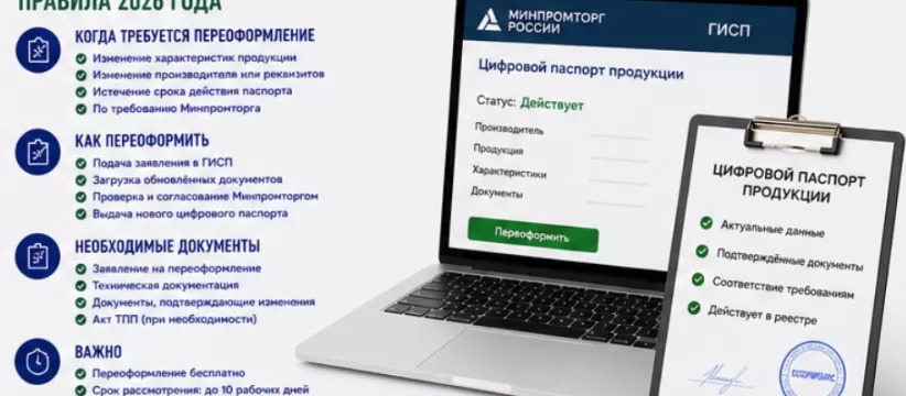 Переоформление цифрового паспорта продукции Минпромторга: правила 2026 года